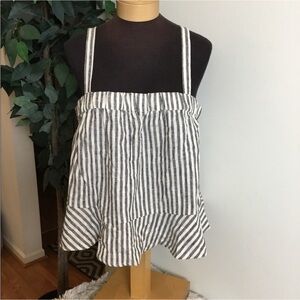 POPSUGAR Striped Linen Blend Crop Tank Top White Black XL